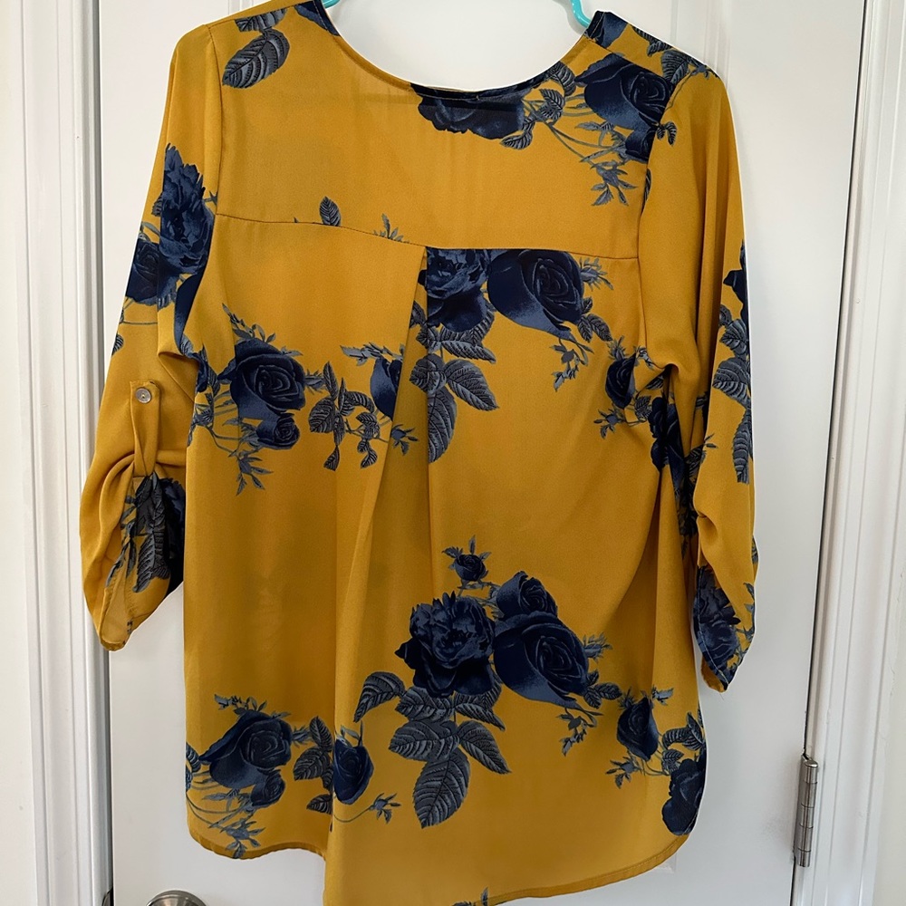 West Kei Allan Surplice Rolltab High Low Blouse - Mustard - Size M - Picture 2 of 3